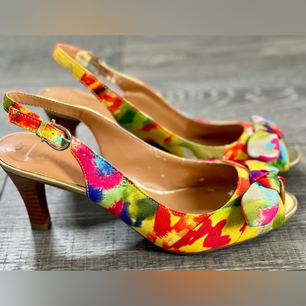 BOGO SALE Etienne Aigner Hadley Slingback Floral Peep Toe Pumps Heel Shoes - Picture 3 of 9